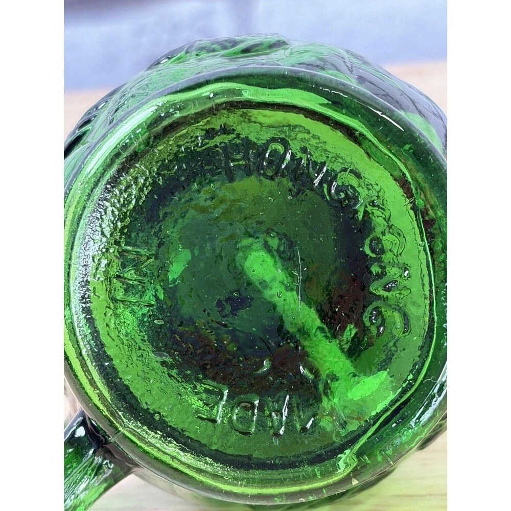 Vintage MINIATURE GREEN FINGER OIL LAMP W/EMBOSSED FRUIT PATTERN HONG KONG 8”